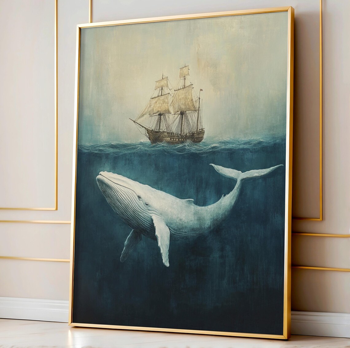 Vintage Ship Poster, Whale and Ocean Maritime Art