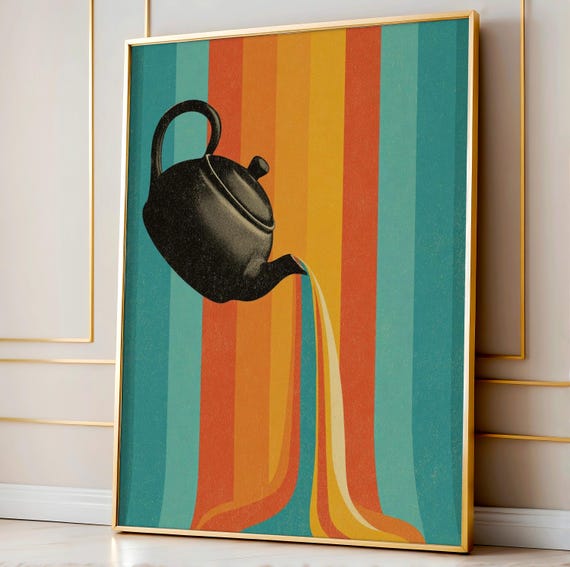 Quirky Teapot Retro Print Playful Kitchen Poster Modern Dining Room Wall Art Minimalist Drink Illustration Vintage Tea Decor