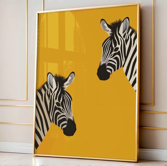 Zebra Wall Art Large Animal Illustration Print Preppy Room Decor Eclectic Yellow Poster Colorful
