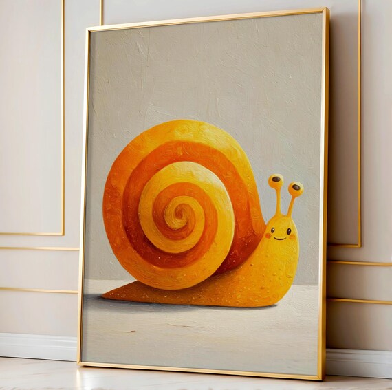 Whimsical Snail Art Print Cozy Minimal Animal Illustration Quirky Spiral Shell Decor For Nursery Bathroom Or Kitchen Wall