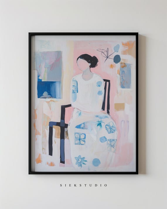 Abstract Figurative Wall Art Pastel Minimalist Portrait Modern Feminine Artwork Soft Color Painting Home Decor