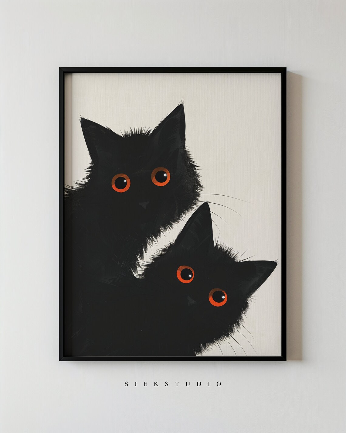 Black Cat Halloween Art Print, Whimsical Animal