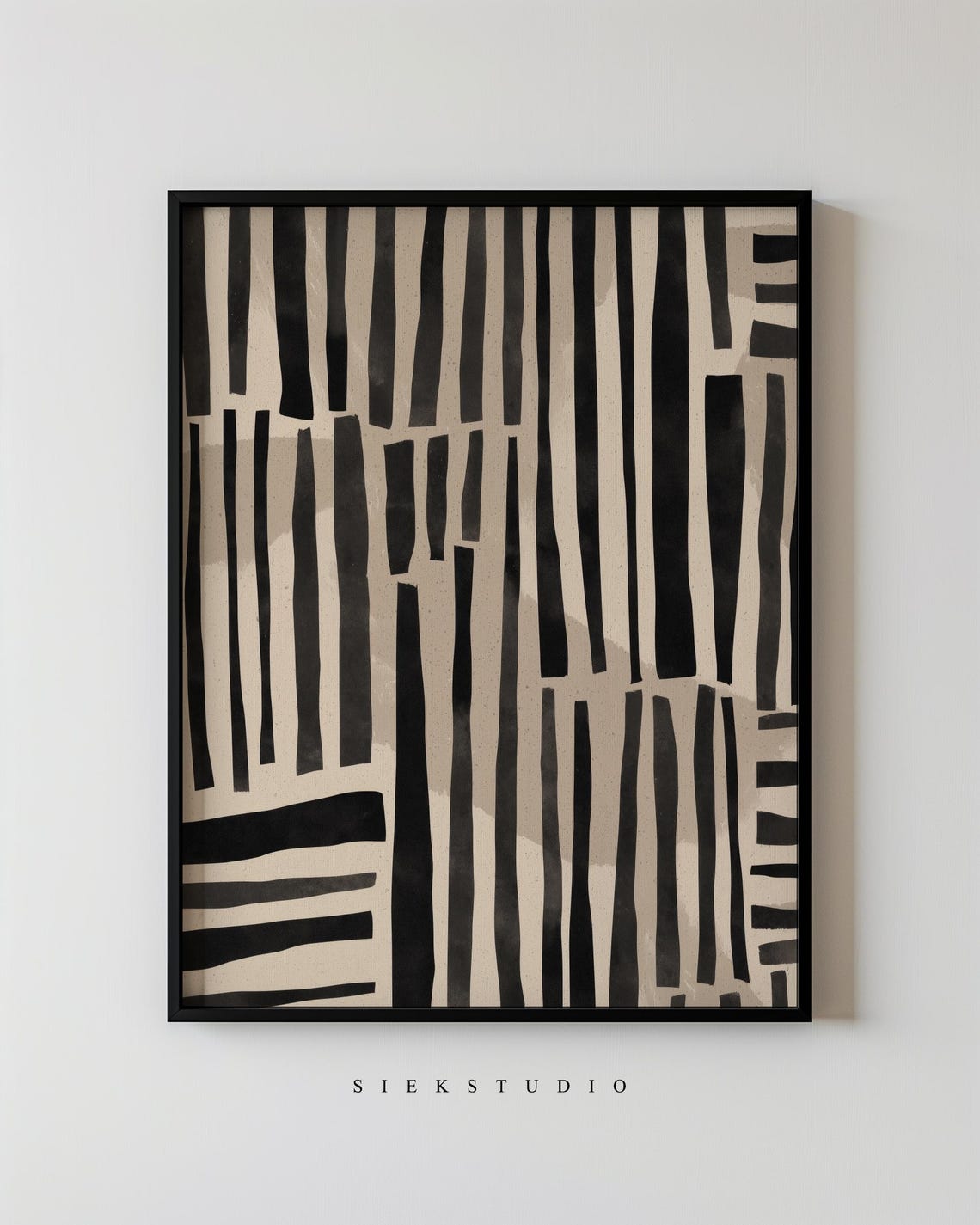 Modern Bold Black Stripe Pattern Art Poster Beige Minimalist
