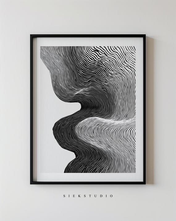 Abstract Line Art Print Black And White Minimalist Geometric Wall Modern Contemporary Decor