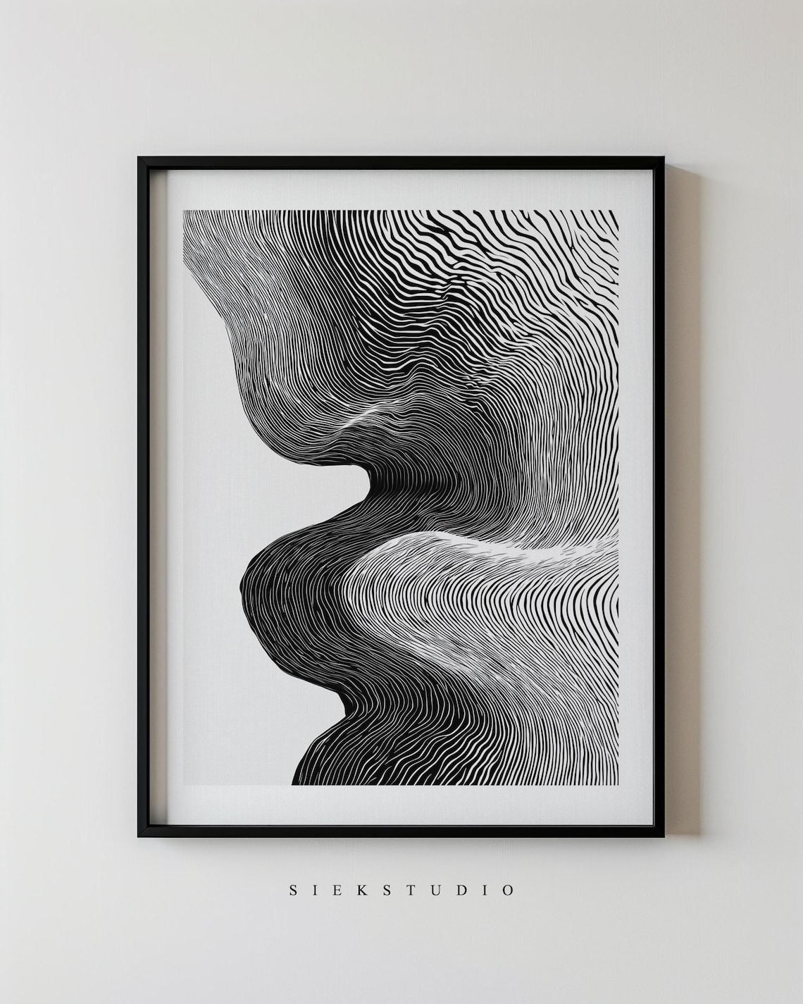 Abstract Black And White Wave Line Art Minimalist Modern Graphic Poster