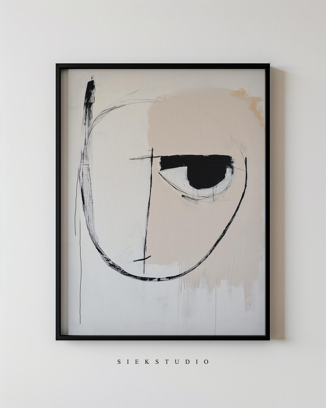 Minimalist Abstract Face Line Drawing Modern Beige Neutral Poster