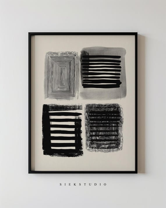 Abstract Minimalist Bold Blocks Art Modern Black Shapes And Beige Lines Wall Neutral Contemporary Home Geometric Decor Print 159