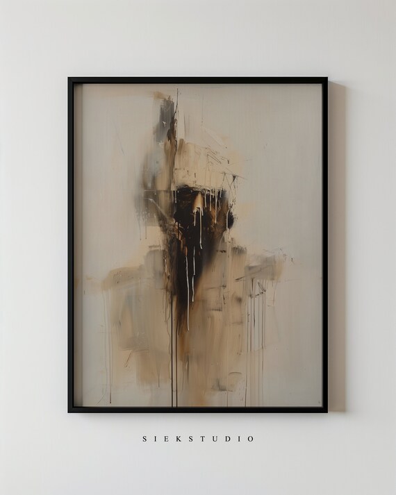 Abstract Minimalist Art With Haunting Figure Neutral Wall Decor Modern Print Canvas For Living Room Or Bedroom