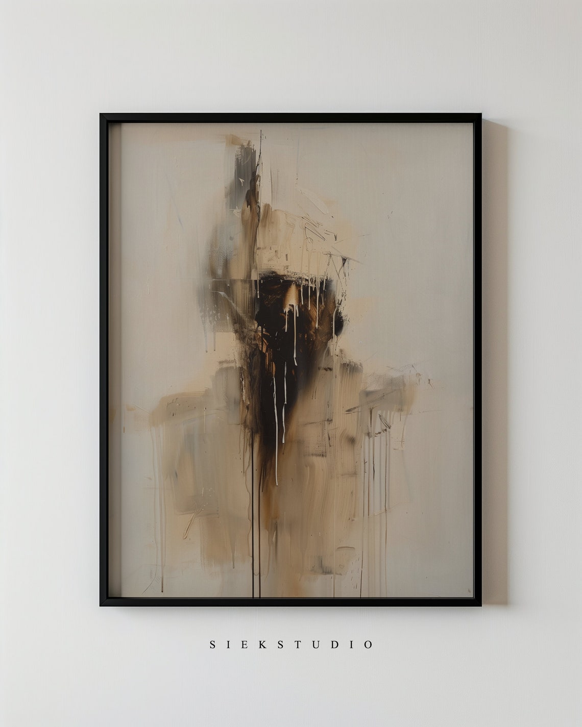 Haunting Abstract Figure Neutral Beige Brown Expressionist Art Poster