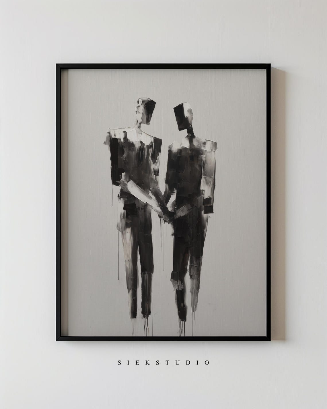 Black And White Abstract Figures Walking Minimalist Couple Art Poster
