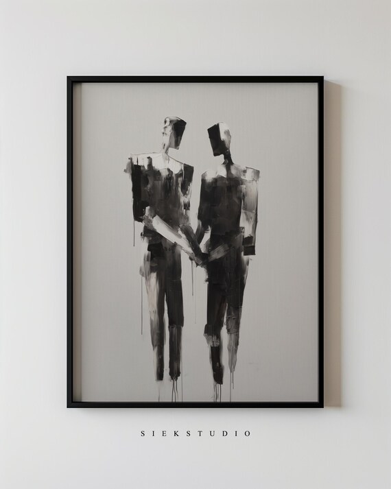Black And White Figurative Minimalist Abstract Art Modern Living Room Monochrome Wall Decor Contemporary Neutral Artwork 82
