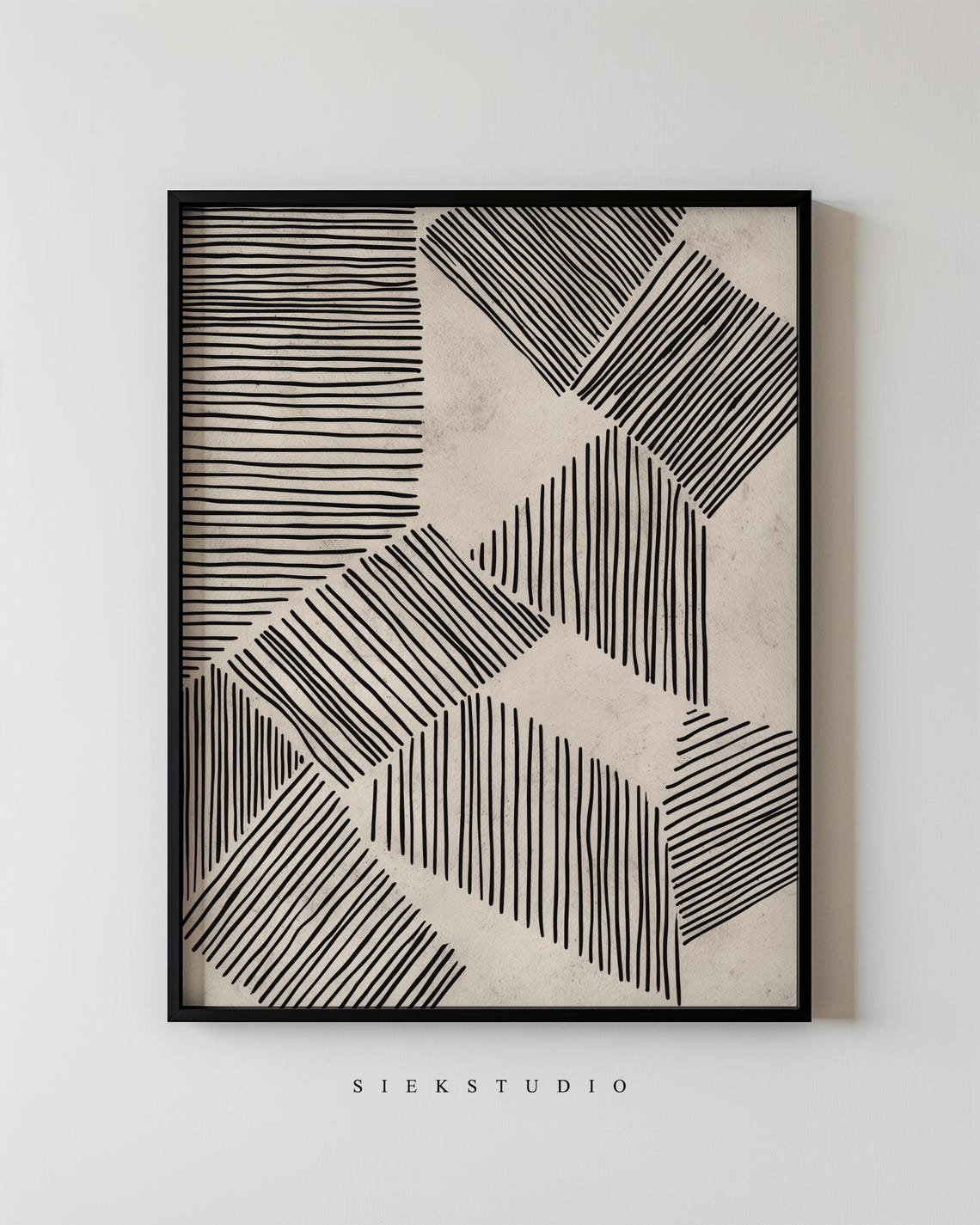 Black Beige Geometric Line Blocks Modern Abstract Minimalist Poster