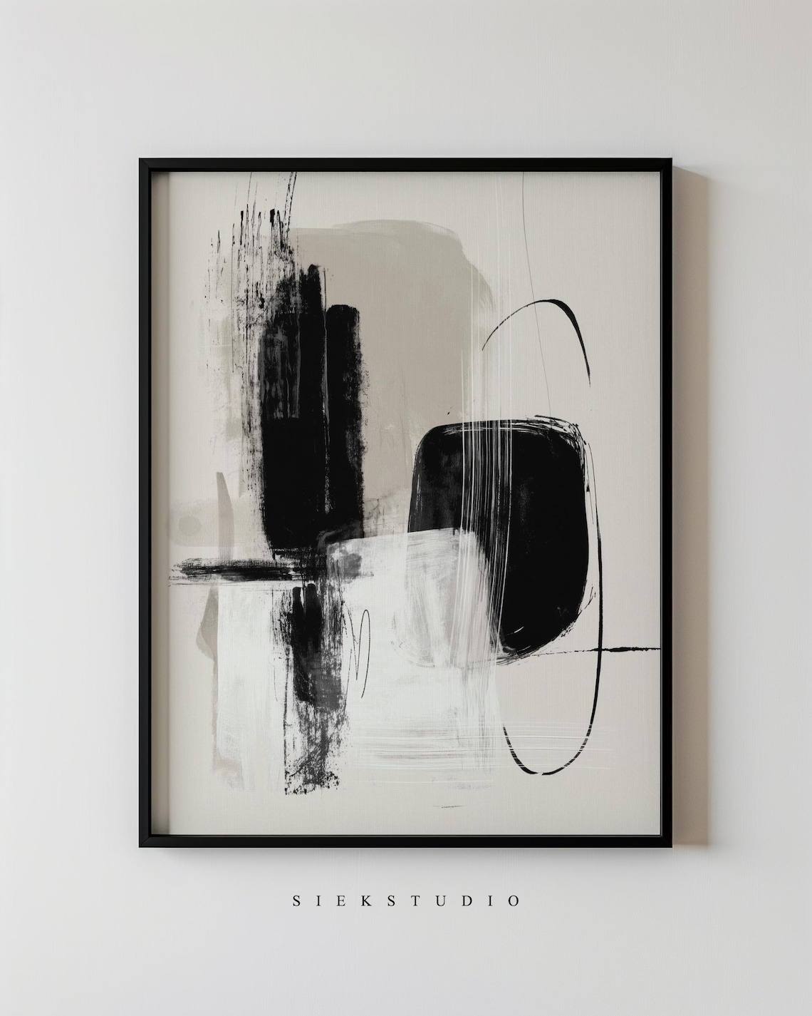 Textured Black White Abstract Shapes Brushwork Modern Monochrome Poster