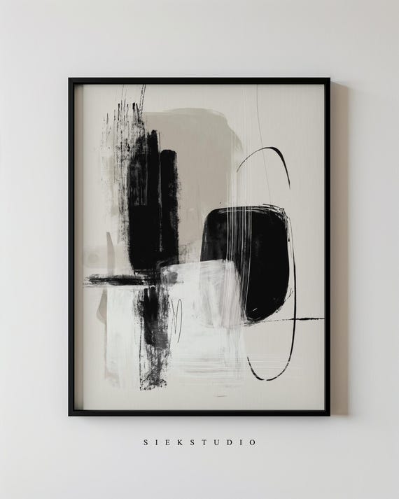 Minimalist Abstract Shapes Textured Black And White Art Modern Geometric Painting Neutral Contemporary Wall Living Room Decor 99