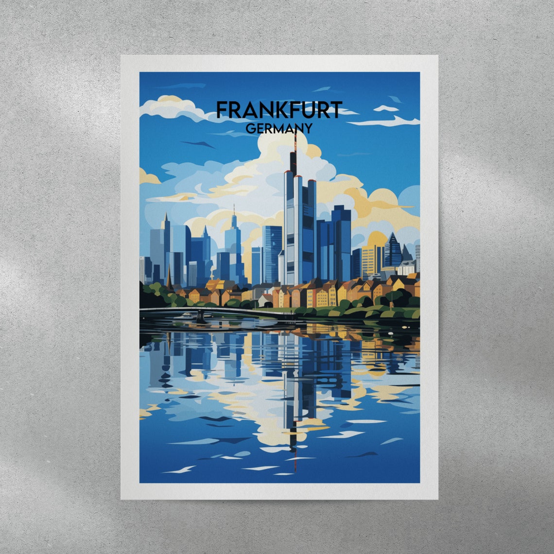 Frankfurt Germany Skyline River Reflection Modern Travel Poster Art - Image 3