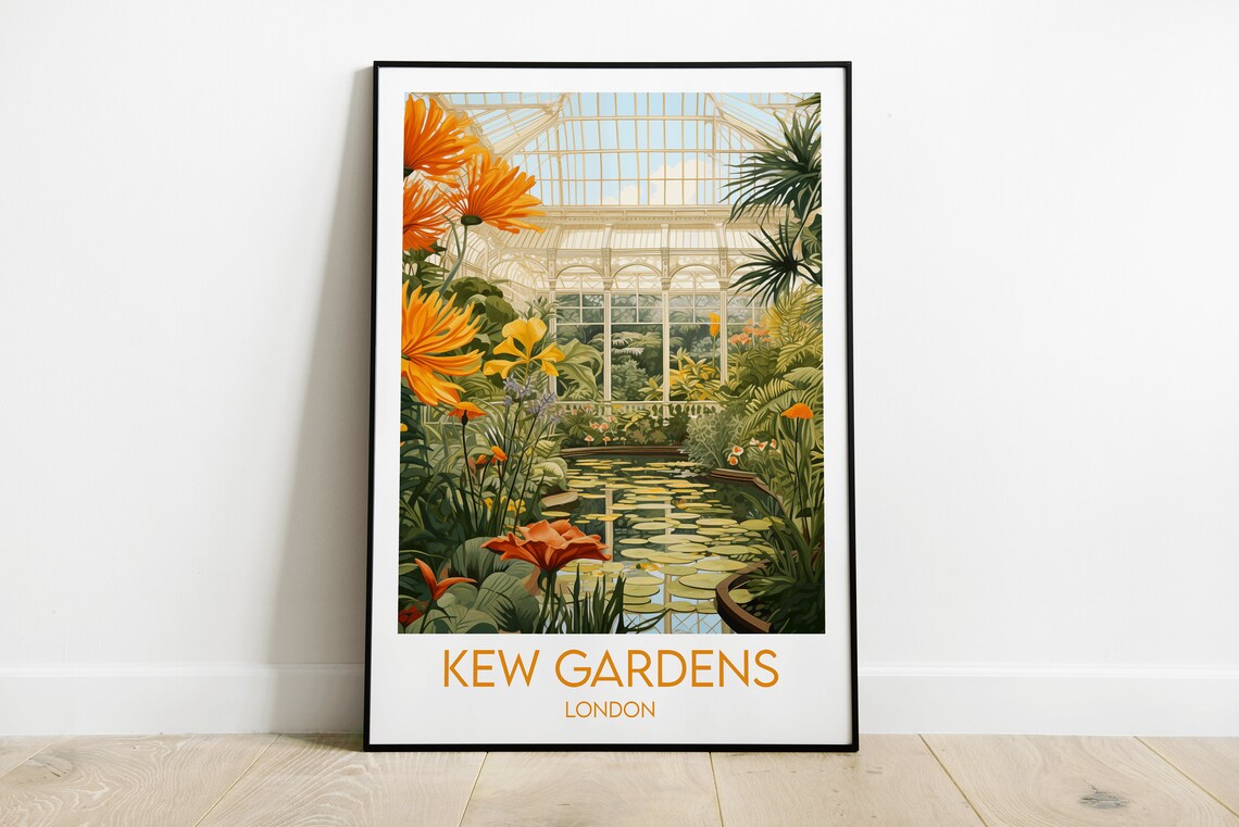 Kew Gardens London Glasshouse Water Lilies Botanical Travel Poster