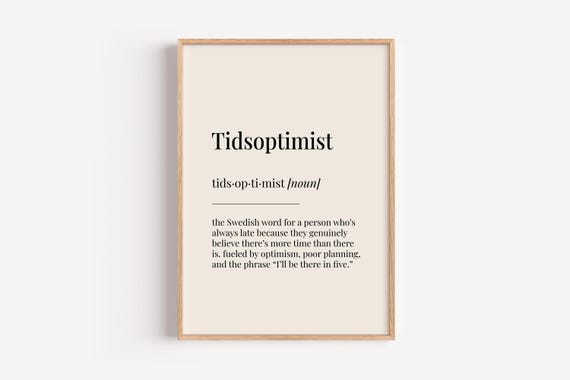 Tidsoptimist Definition Poster, Funny Gift For Him Her