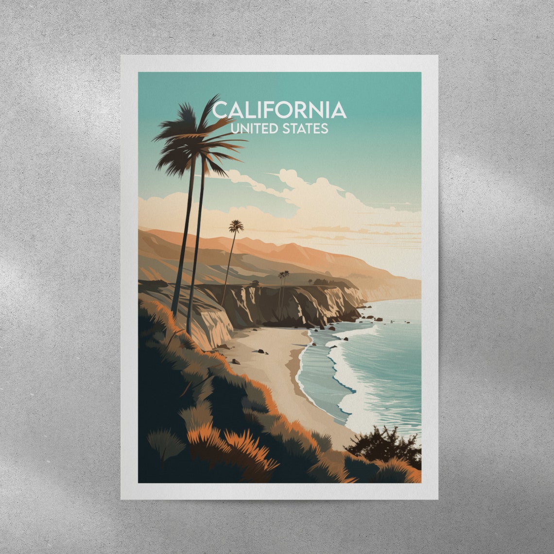 California Coastal Sunset Cliffs Palm Trees United States Poster - Image 3