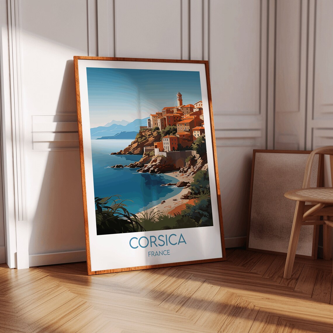 Corsica France Cliffside Village Bay Retro Travel Art Poster - Image 3