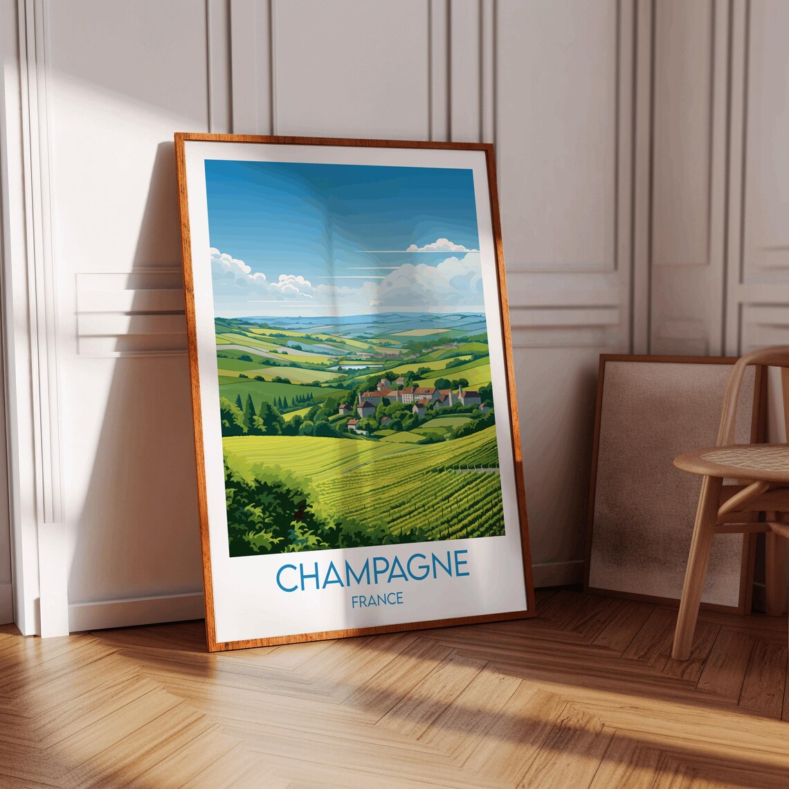Champagne France Sunlit Vineyard Hills Village Vintage Travel Poster - Image 3