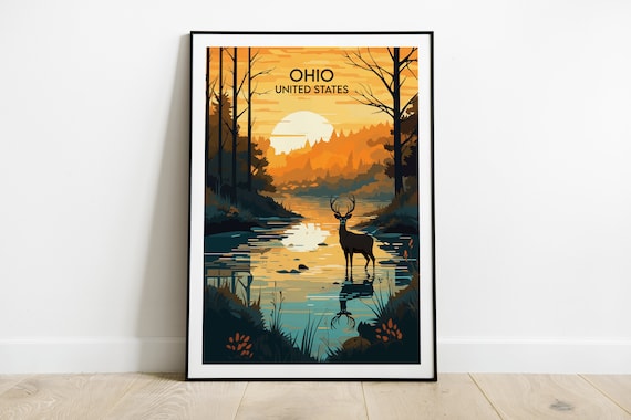 Ohio United States Sunset Deer Lake Reflection Forest Scene Poster