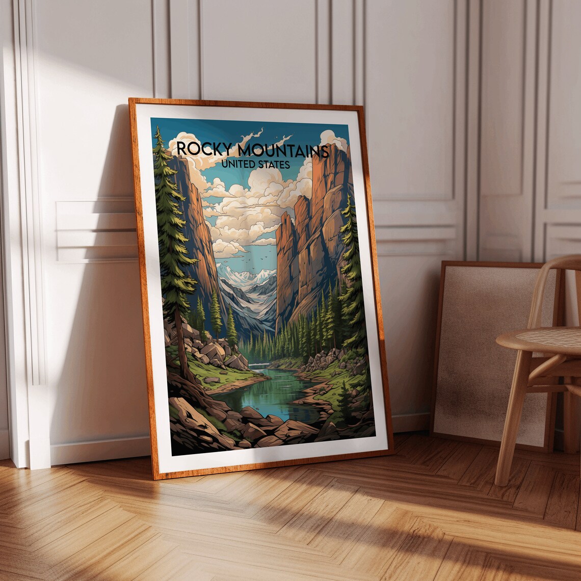 Rocky Mountains Canyon Lake Sunset Retro American Travel Poster - Image 2