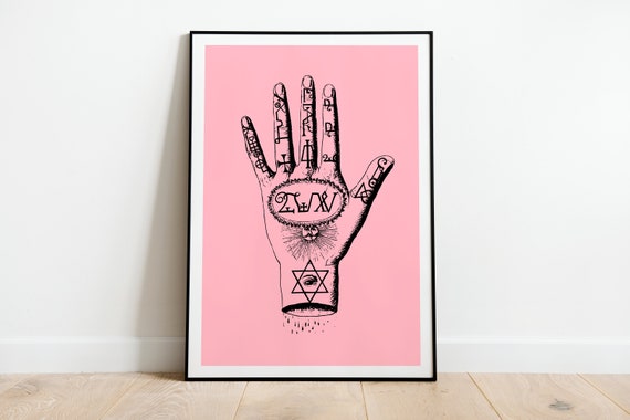 Horoscope Palm Chart Print Poster A3 A4 A5 Astrology Zodiac Sign Pink Constellation Home Decor Wall Art Deco Minimalist Drawing Gift