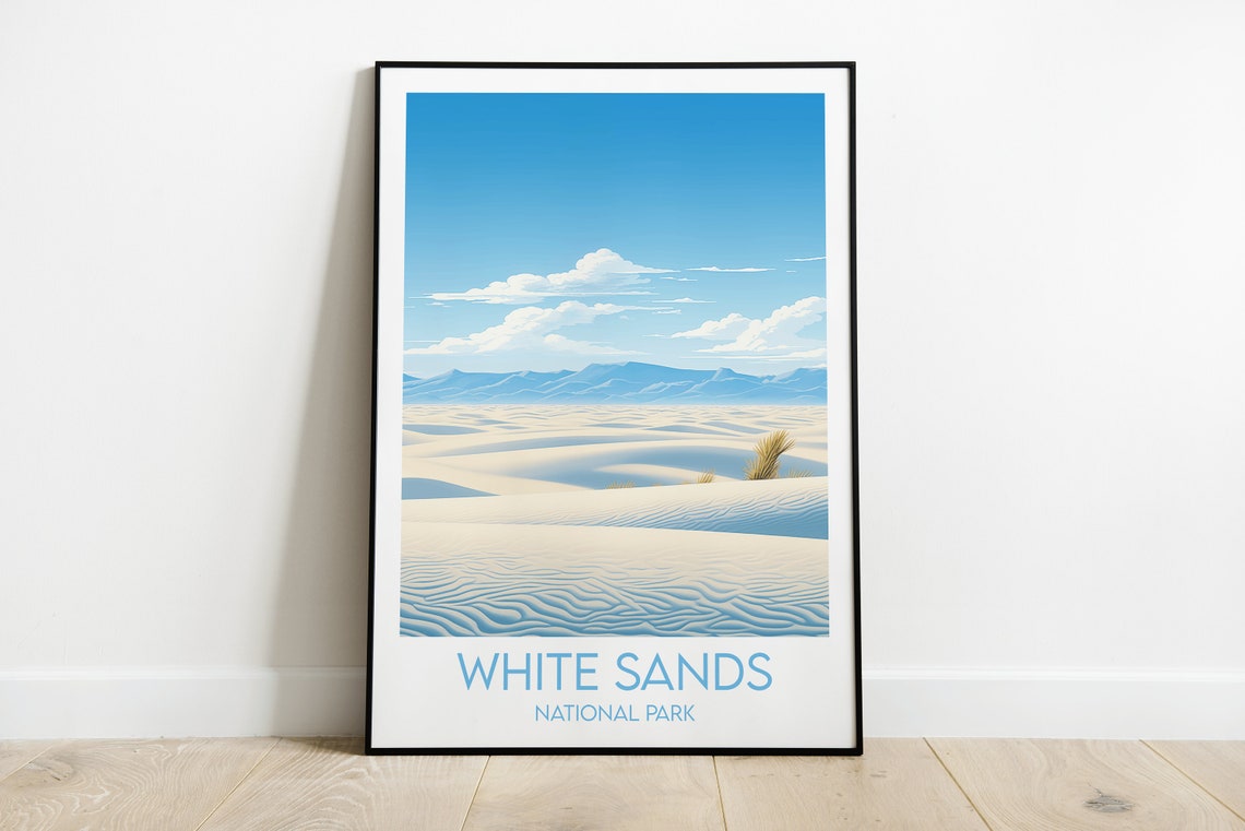 White Sands National Park Rippled Dunes Mountain Travel Poster