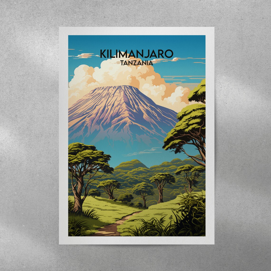 Kilimanjaro Tanzania Snowy Peak Acacia Savanna Safari Art Poster - Image 3