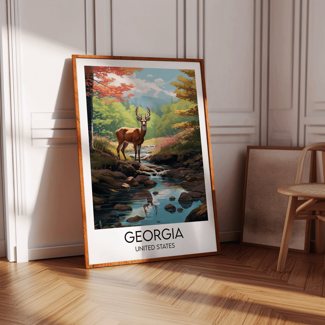 Georgia United States Whitetail Deer Stream Wildlife Travel Poster - Image 3