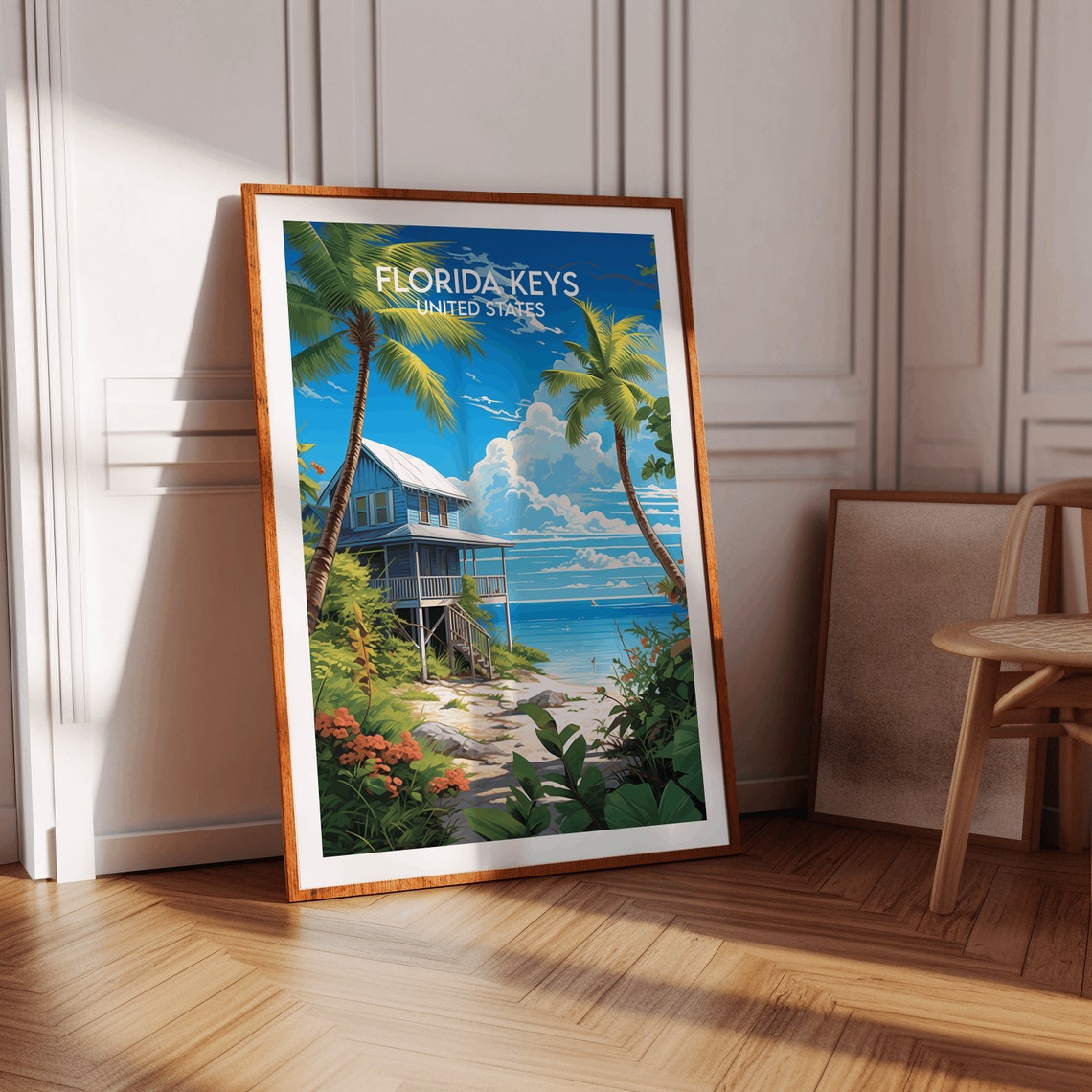Florida Keys Beach House Palm Trees Coastal Vintage Travel Poster - Image 3