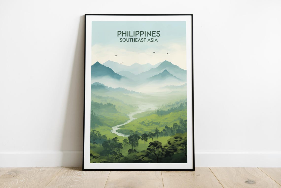 Philippines Southeast Asia Misty Mountain Landscape Travel Poster