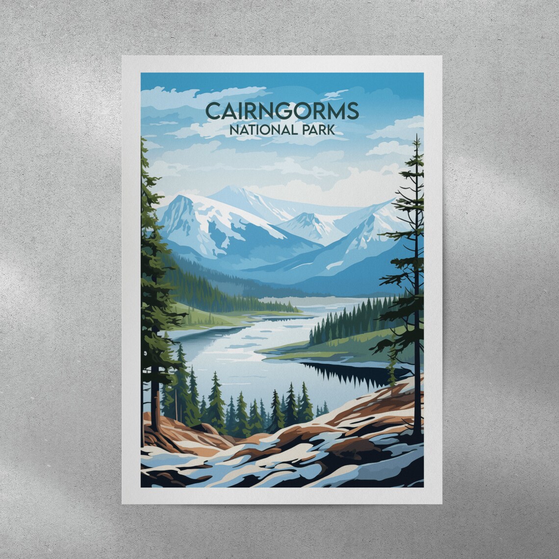 Cairngorms National Park Scotland Snowy Mountain Lake Travel Poster - Image 3