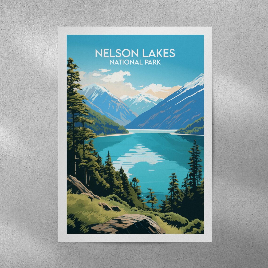 Nelson Lakes National Park Alpine Lake Mountain Travel Poster - Image 4