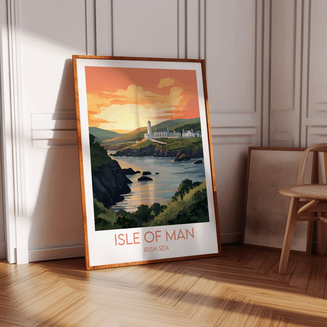 Isle Of Man Irish Sea Lighthouse Sunset Coastal Travel Poster - Image 2