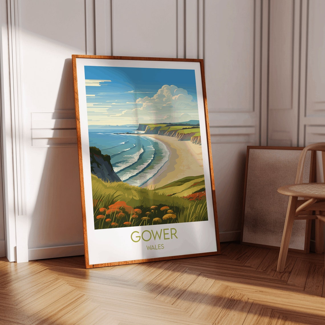 Gower Wales Beach Cliffs Golden Coastline Seaside Travel Poster - Image 2