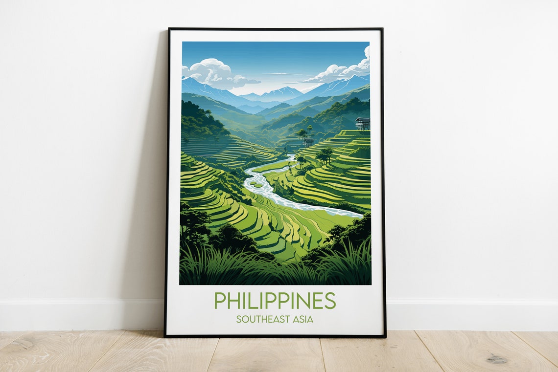Philippines Rice Terraces Vintage Travel Illustration Poster