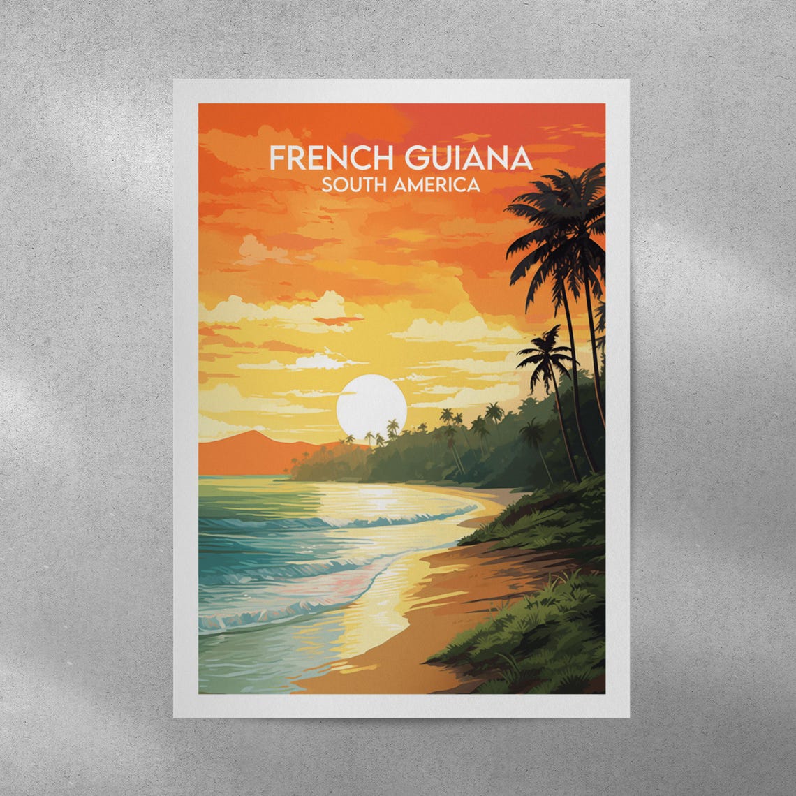 French Guiana South America Sunset Beach Palm Ocean Travel Poster - Image 4