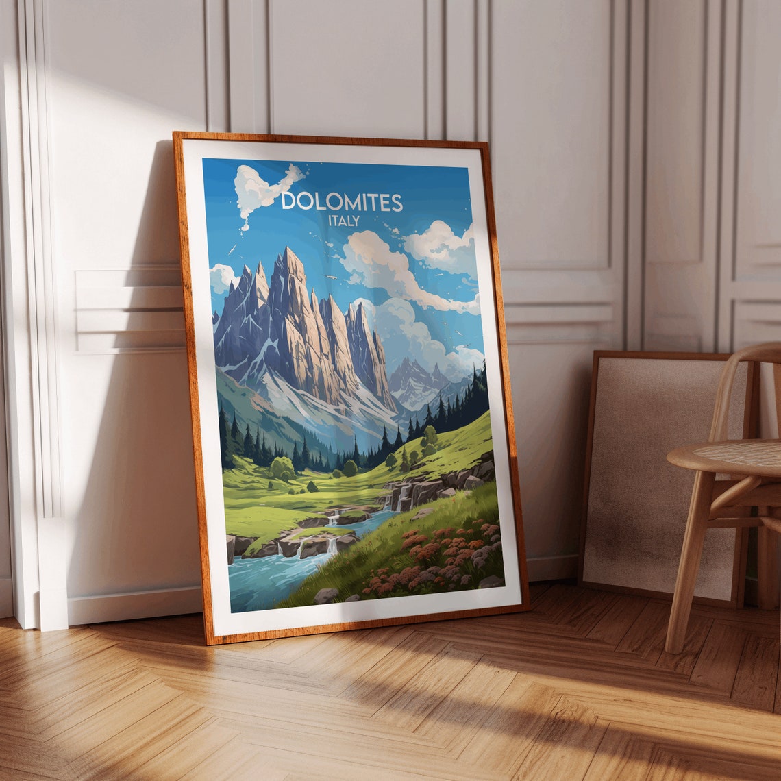 Dolomites Italy Jagged Peaks Waterfall Vintage Travel Poster - Image 3