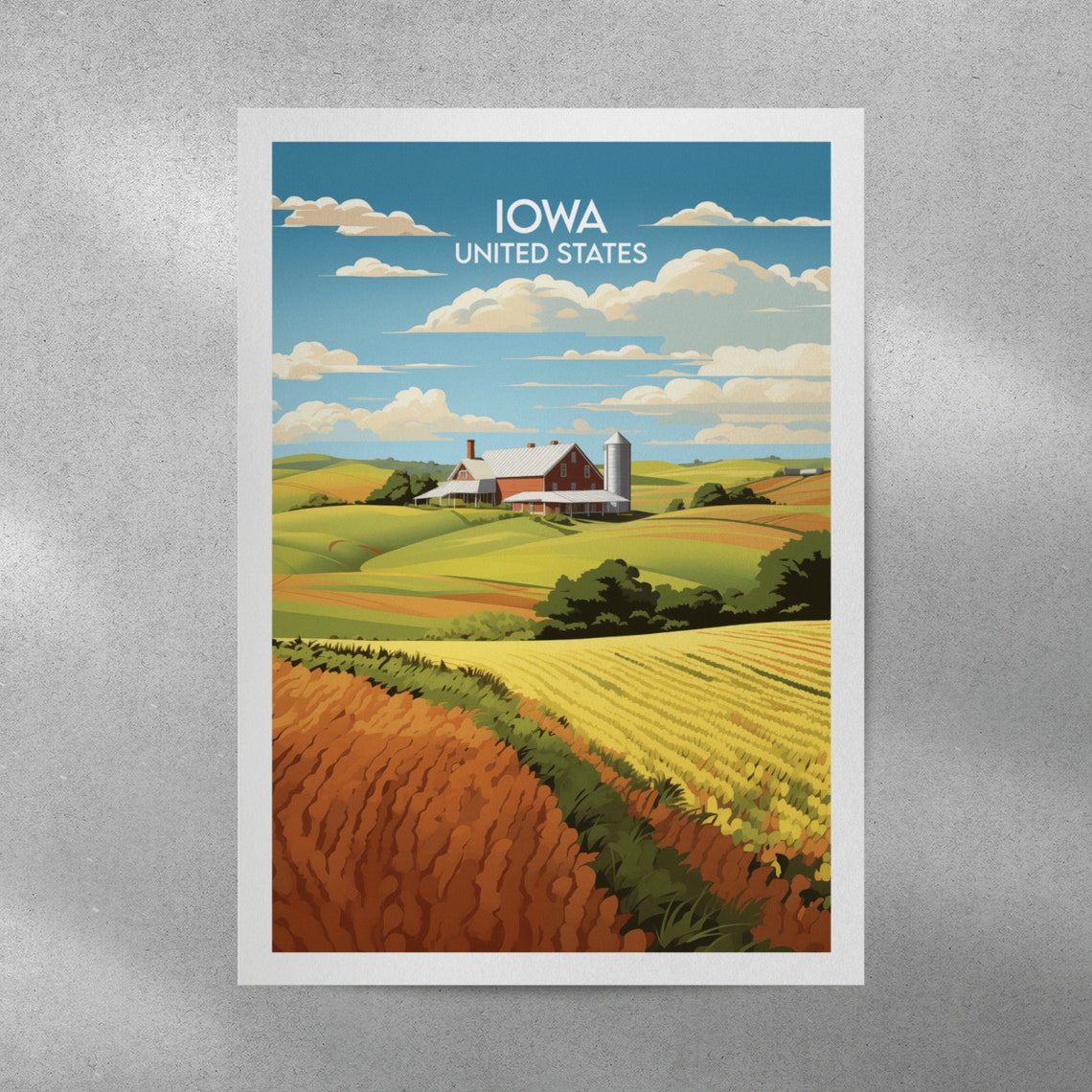 Iowa United States Countryside Barn Harvest Fields Travel Poster - Image 3