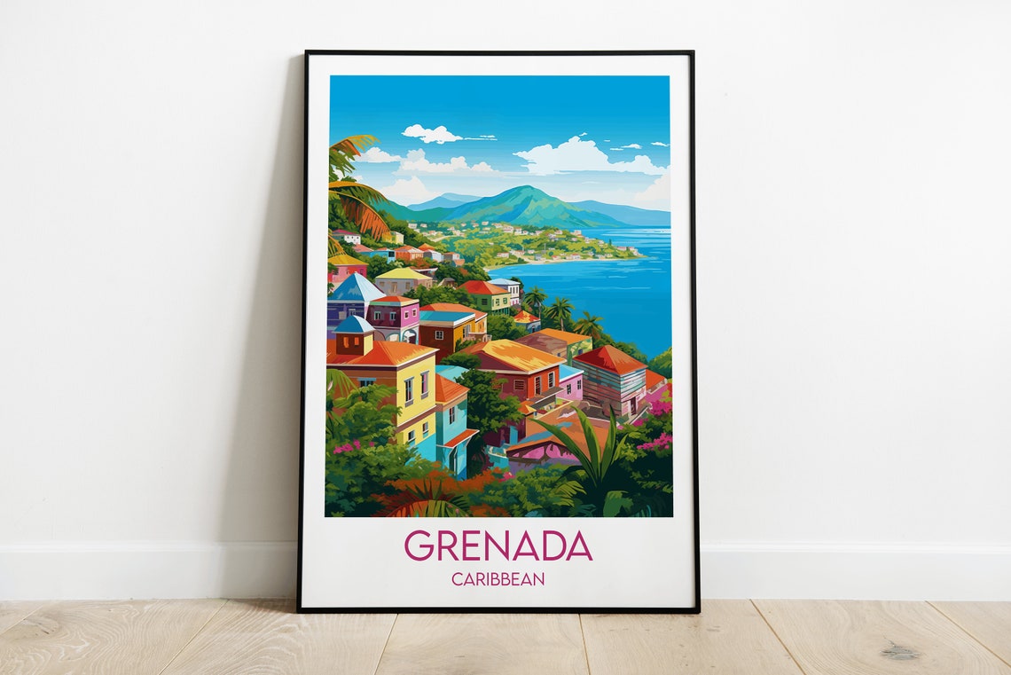 Grenada Travel Print Caribbean Poster Custom Personalised Wedding Birthday Gift