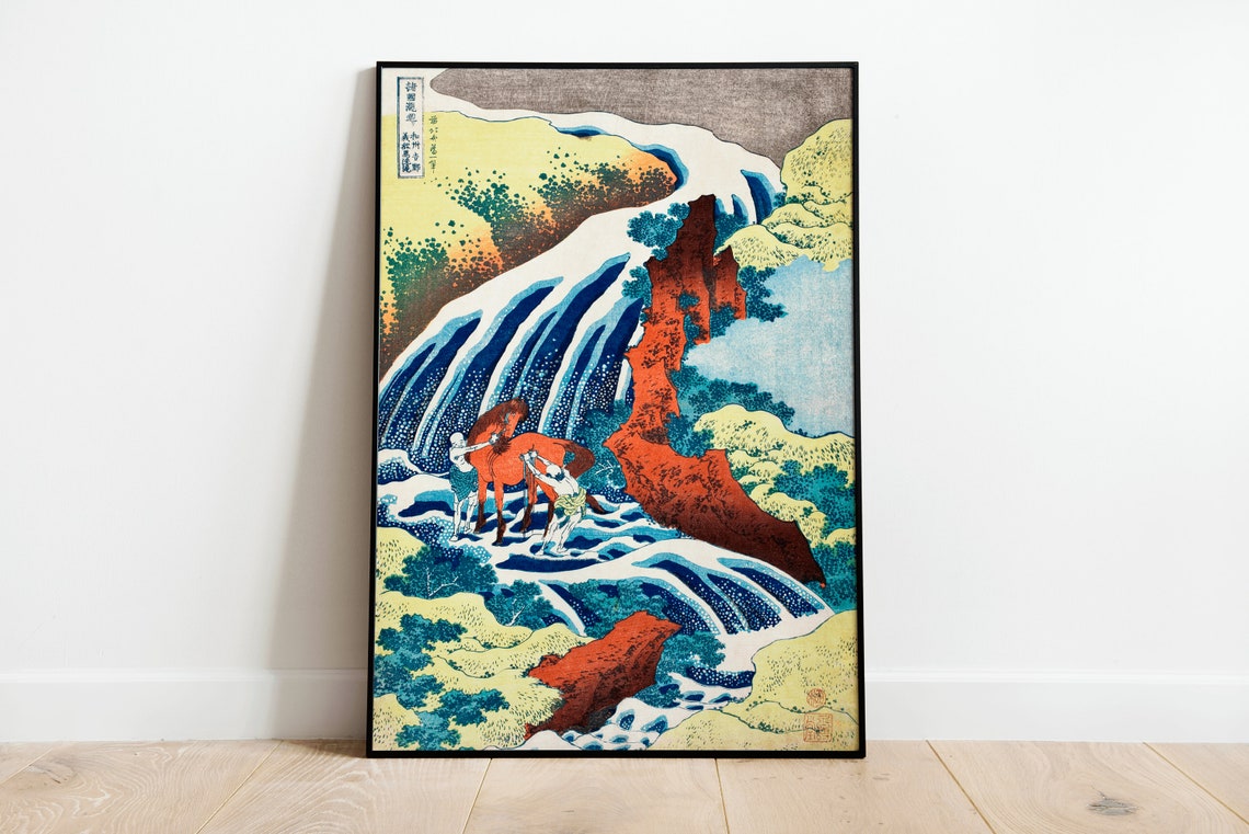 Hokusai Waterfall Yoshino Japanese Woodblock Print Classic Artwork