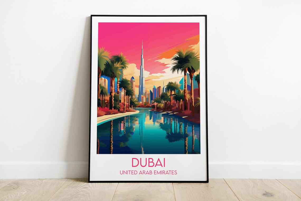 Dubai United Arab Emirates Burj Khalifa Skyline Sunset Poster