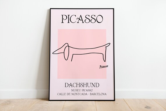 Picasso Line Art Dog Dachshund Exhibition Print Poster A3 A4 A5 High Quality Vintage Home Decor Wall Art Deco Minimalist Drawing Gift