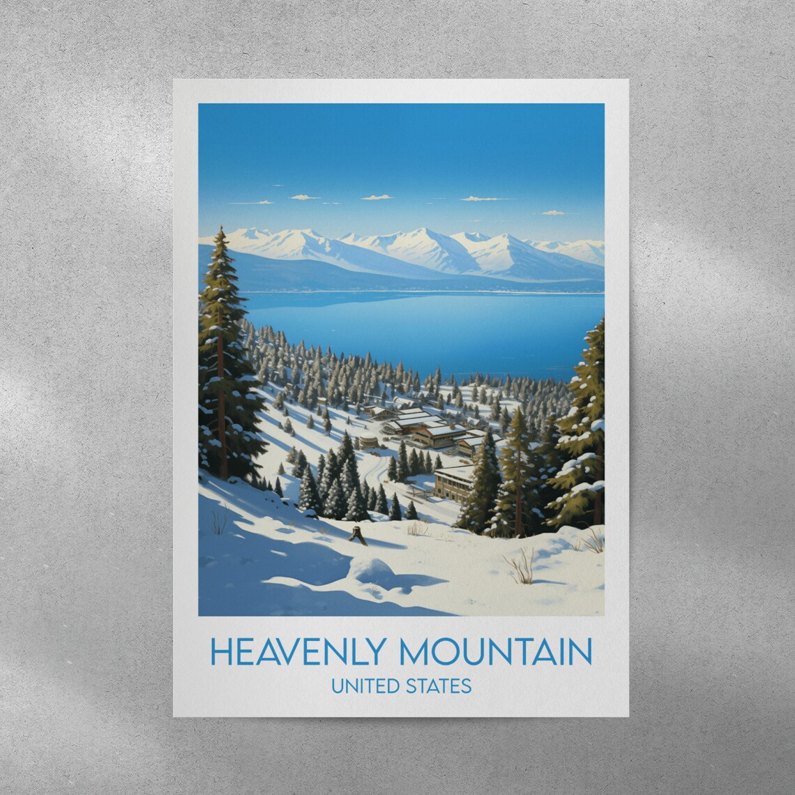 Heavenly Mountain United States Snowy Ski Village Lake View Poster - Image 3