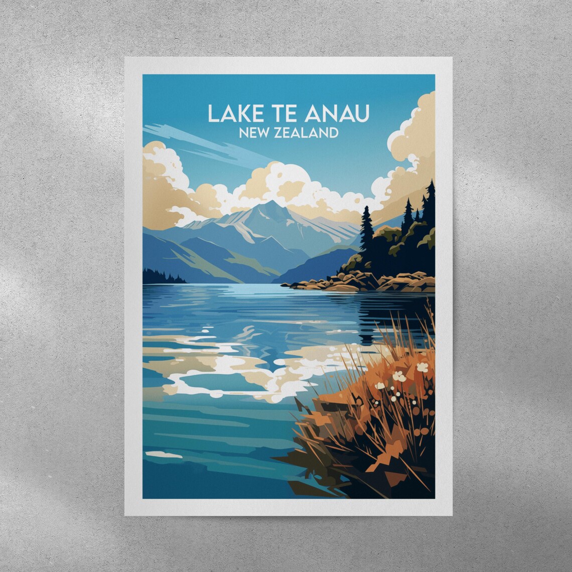 Lake Te Anau New Zealand Still Waters Mountain Lake Travel Poster - Image 4