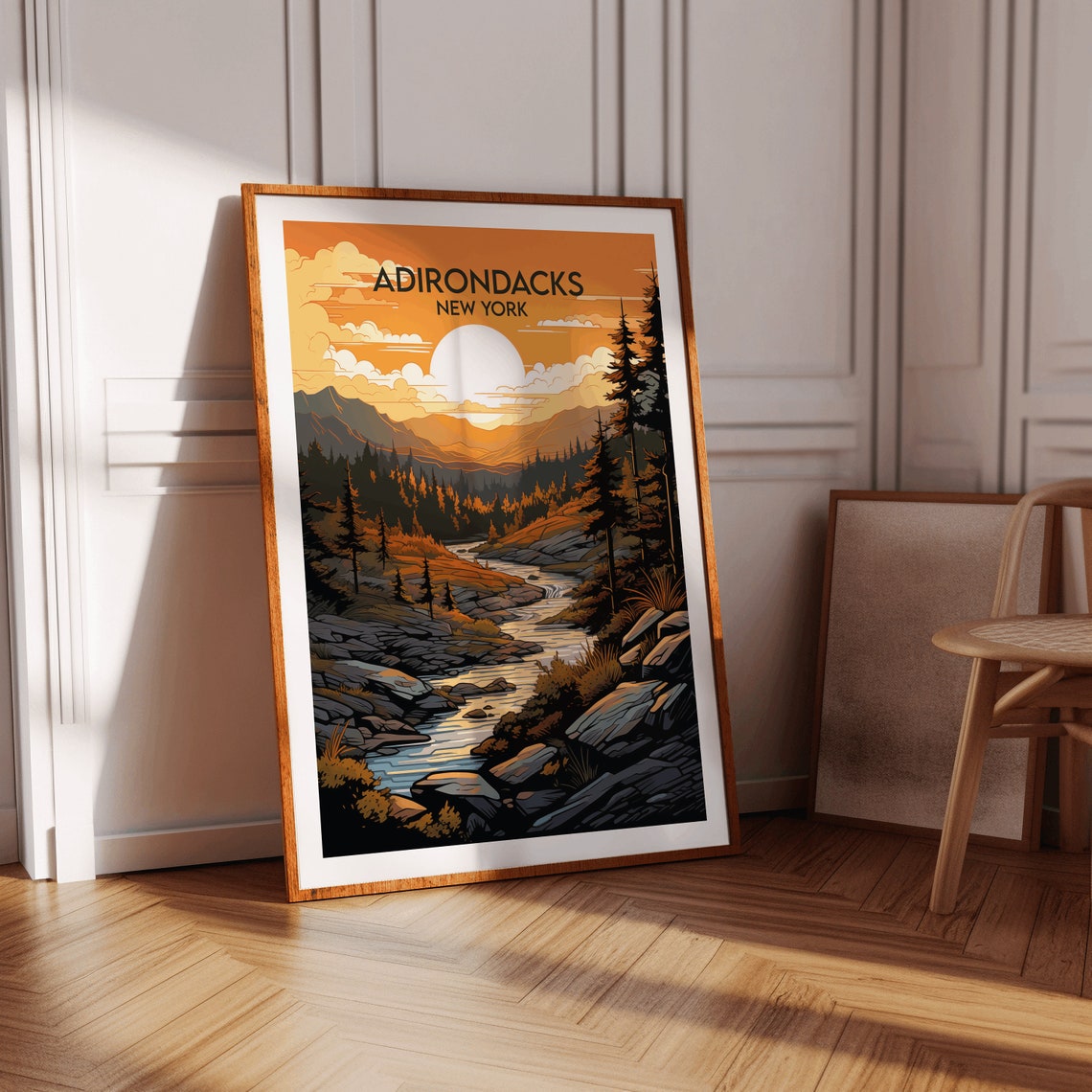 Adirondacks New York Sunset River Rocks Wilderness Travel Poster - Image 2