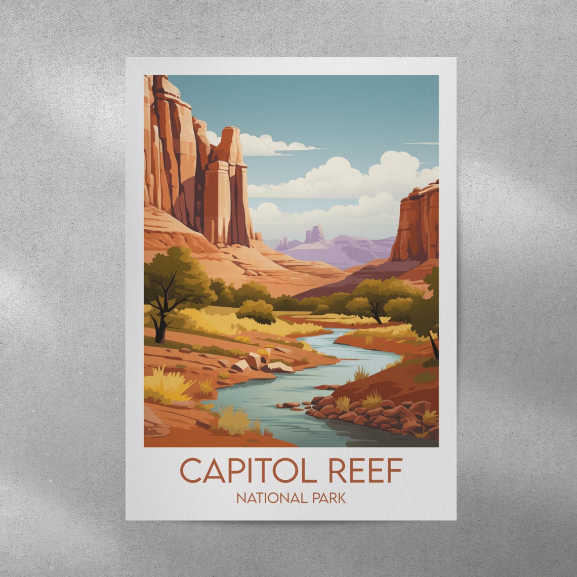 Capitol Reef National Park River Through Red Cliffs Travel Art Poster - Image 2