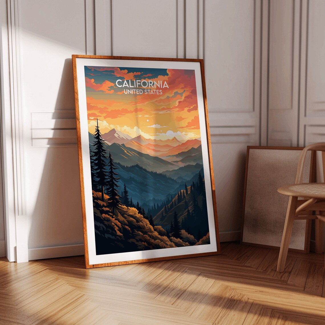 California United States Mountain Sunset Layers Retro Travel Poster - Image 2