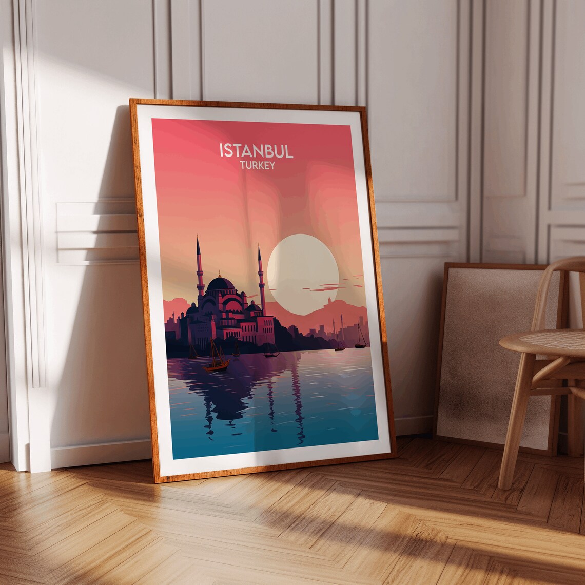 Istanbul Turkey Sunset Mosque Over Water City Travel Poster Art - Image 3